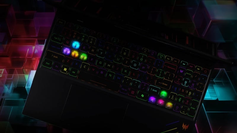 Acer Predator Helios 16 AI được trang bị bàn phím có đèn nền RGB đẹp mắt