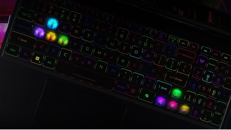 Acer Predator Helios 16 AI có hệ thống đèn LED RGB ở bàn phím