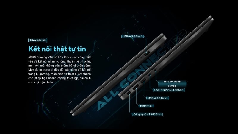 Laptop ASUS Gaming V16 V3607VU RP216W có nhiều cổng kết nối