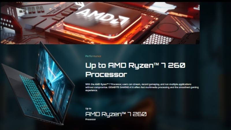 Laptop gaming Gigabyte A16 GA63H 3THK3VN893SH có hiệu năng CPU mạnh mẽ