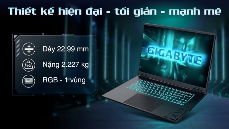 Laptop gaming Gigabyte A16 GA63H 3THK3VN893SH có thiết kế laptop Gigabyte sang trọng