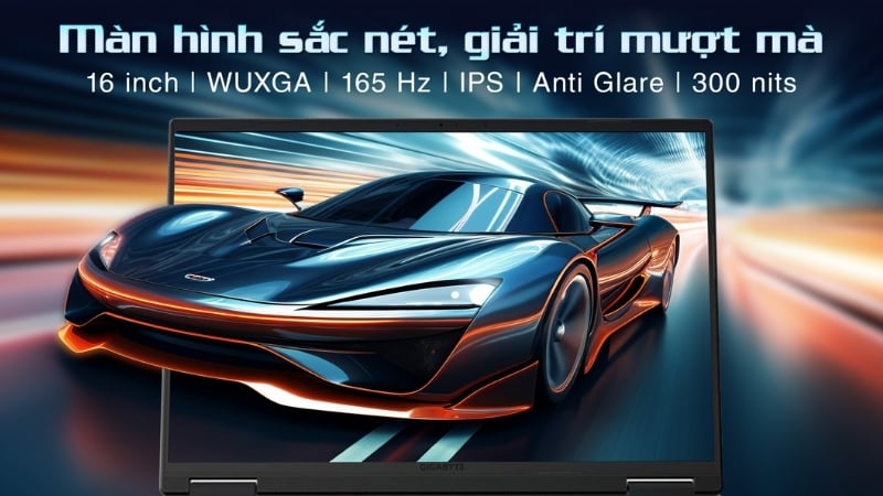 Laptop gaming Gigabyte A16 GA63H 3THK3VN893SH cho màn hình sắc nét