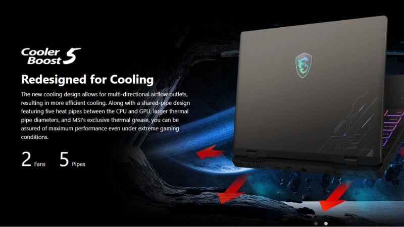MSI đã tích hợp hệ thống tản nhiệt Cooler Boost 5 với thiết kế 2 quạt và 5 ống dẫn nhiệt