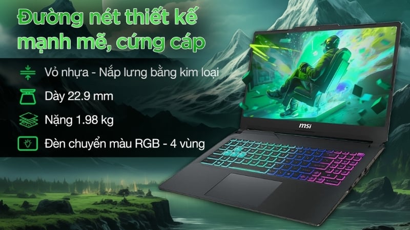 Laptop MSI Cyborg 15 A13VE 2410VN - Black Edition có thiết kế gaming đen mạnh mẽ