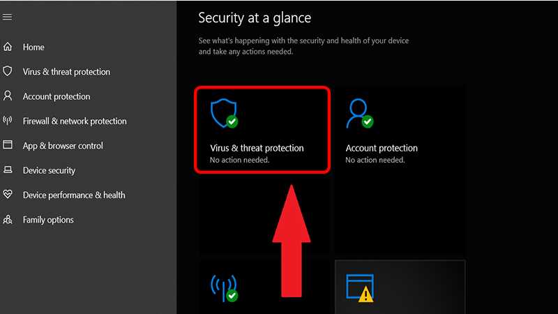 Click chọn Virus & threat protection