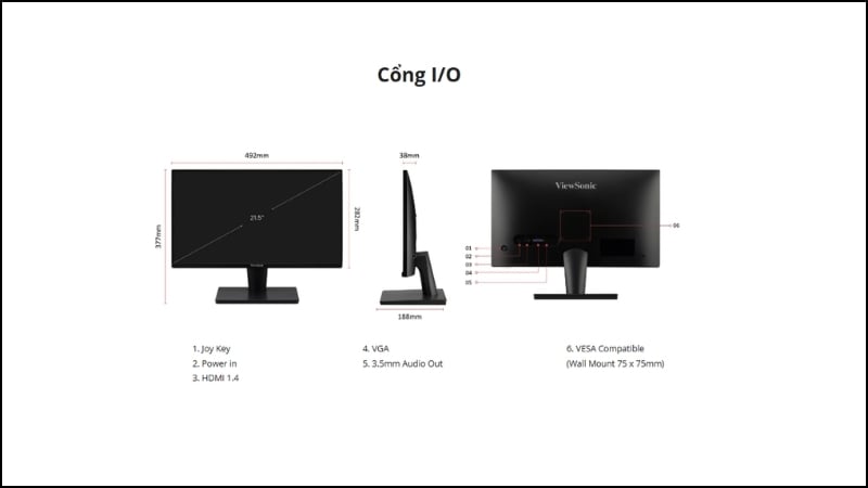 Màn hình ViewSonic VA2215-H đa dạng cổng kết nối
