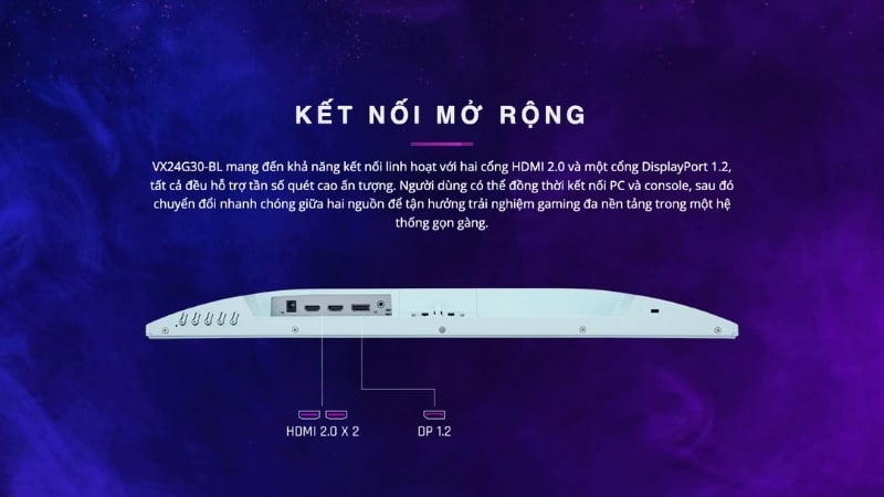 Màn hình ViewSonic VX24G30-BL có kết nối và phụ kiện đi kèm