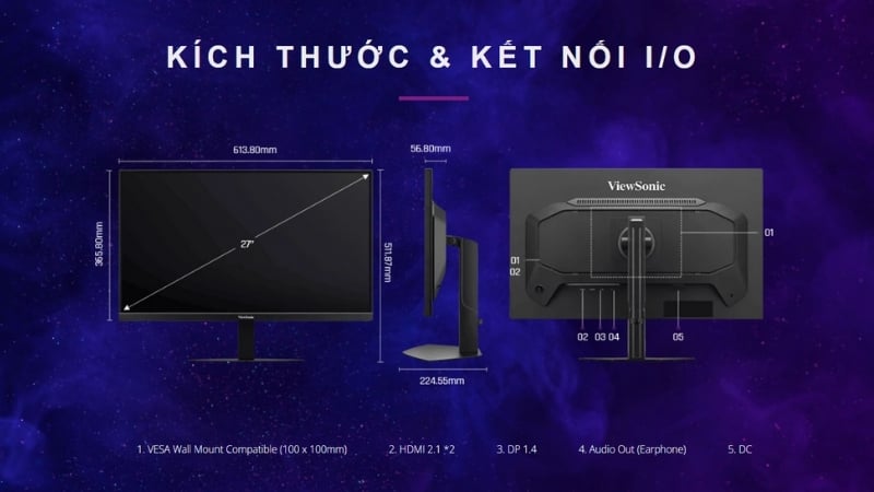 Màn hình ViewSonic XG2730D-4K có thiết kế công thái học thoải mái