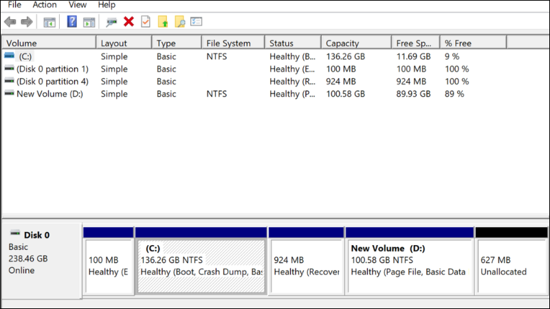 Cửa sổ Disk Management sẽ hiện ra