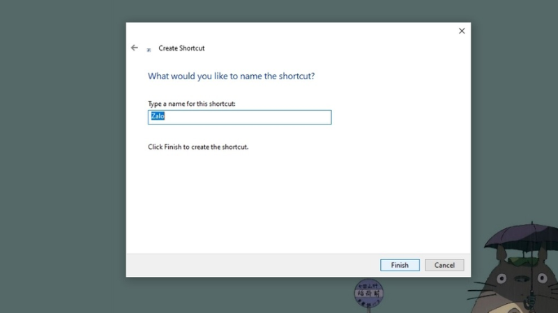 Đặt tên shortcut rồi bấm Finish