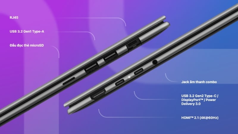 Laptop MSI Modern 16S AI+ G3MG-058VN có kết nối đa dạng và tiện lợi