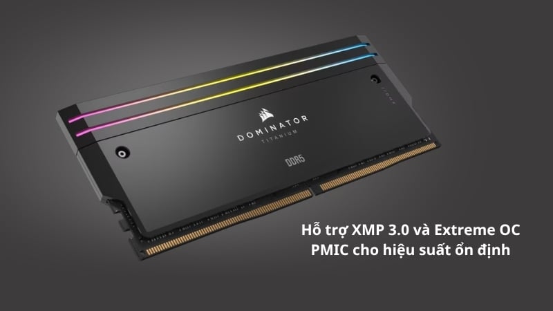 RAM Corsair Dominator Titanium Black 64GB RGB 6600 DDR5 có hỗ trợ XMP 3.0 và Extreme OC PMIC