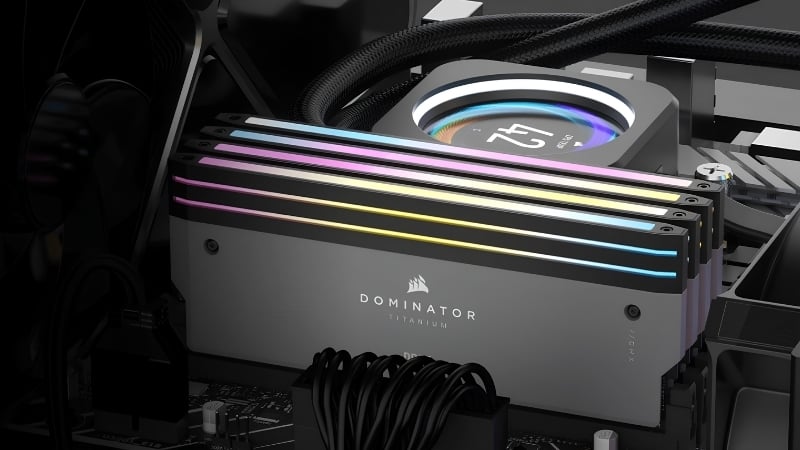 RAM Corsair Dominator Titanium Black 96GB có thiết kế cao cấp với RGB nổi bật