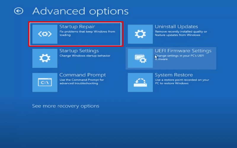 Chọn Startup Repair trong mục Advanced options