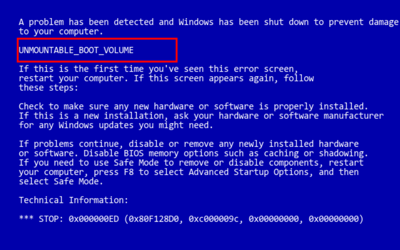 Mã lỗi UNMOUNTABLE_BOOT_VOLUME thường liên quan vùng khởi động hoặc ổ lưu trữ