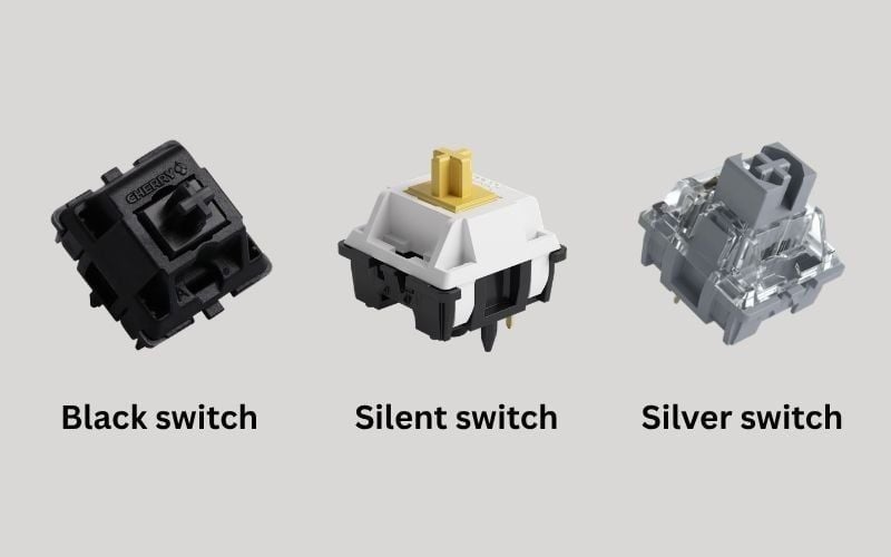 Black switch&nbsp;đầm tay, Silent switch&nbsp;êm ái, còn Silver switch tối ưu tốc độ phản hồi
