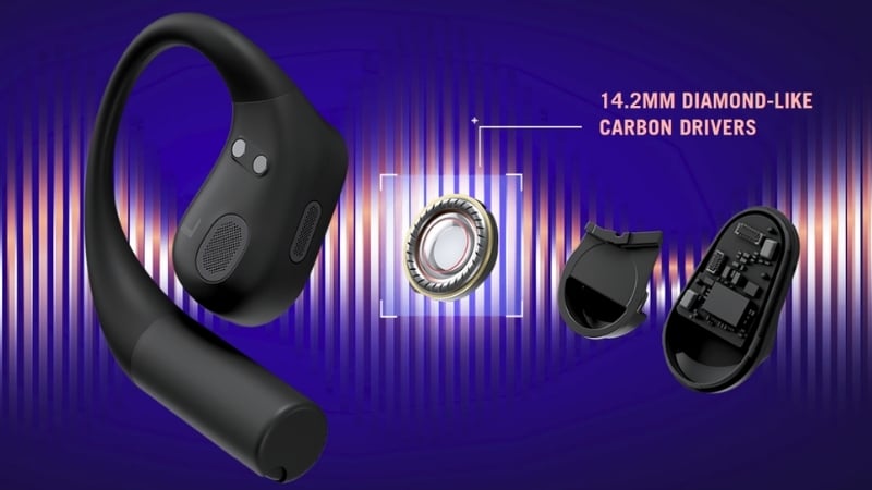 Tai nghe ASUS ROG Cetra Open Wireless Gaming Earbuds có driver 14.2mm DLC cho âm chi tiết