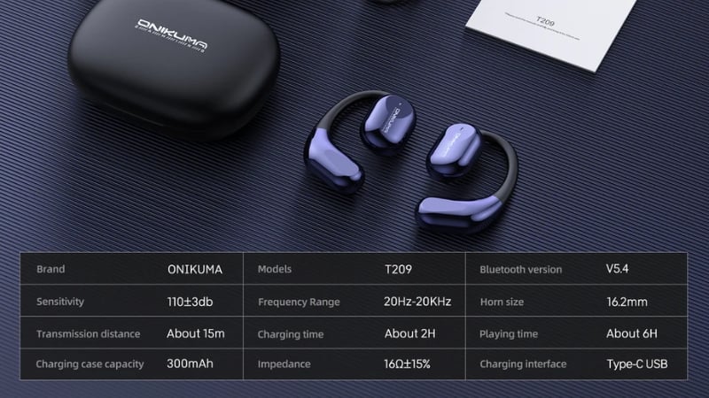 Tai nghe Onikuma In-ear T209 Đen có pin dung lượng lớn