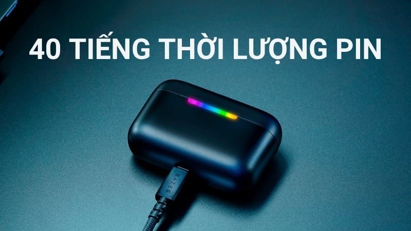 Tai nghe Razer Hammerhead V3 HyperSpeed Black có thời lượng pin lên đến 40 giờ