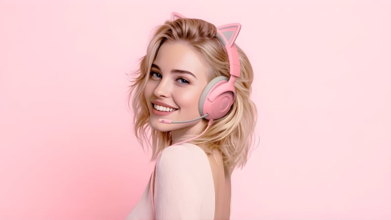 Tai nghe Razer Kraken Kitty V3 X Quartz cute với đôi tai mèo phong cách