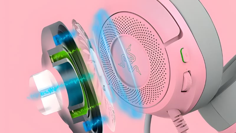 Tai nghe Razer Kraken Kitty V3 X Quartz trang bị núm vặn tiện lợi