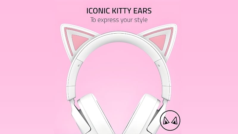 Tai nghe Razer Kraken Kitty V3 X White cute với đôi tai mèo độc đáo