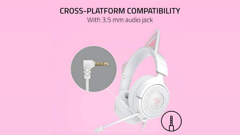 Tai nghe Razer Kraken Kitty V3 X White có jack 3.5mm tiện lợi và đa dụng