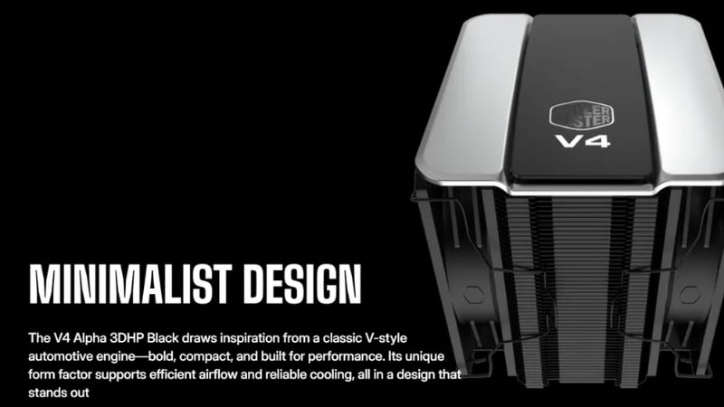 Tản nhiệt Cooler Master V4 ALPHA 3DHP BLACK có thiết kế gọn gàng