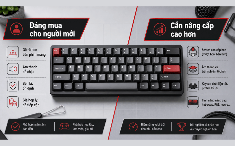 Nên mua bàn phím cơ dưới 2 triệu nếu muốn làm quen với cảm giác gõ rõ hơn