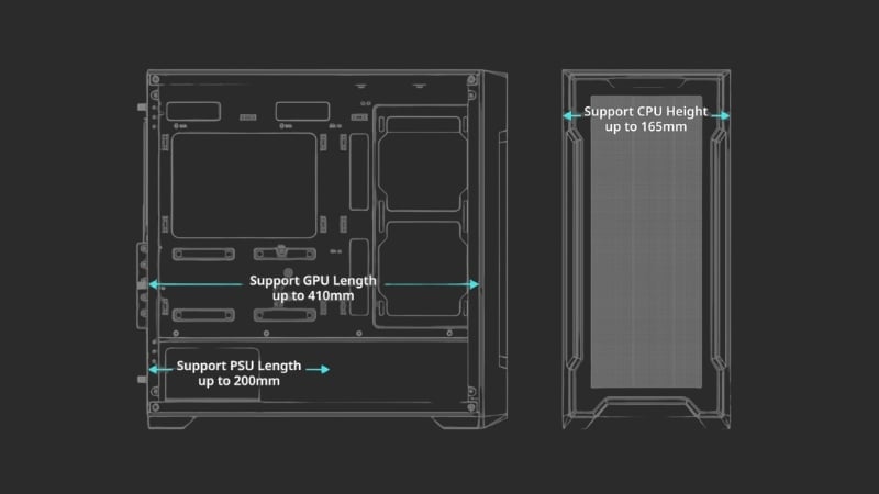 Vỏ case Gigabyte Aorus C102 Glass hỗ trợ không gian rộng rãi