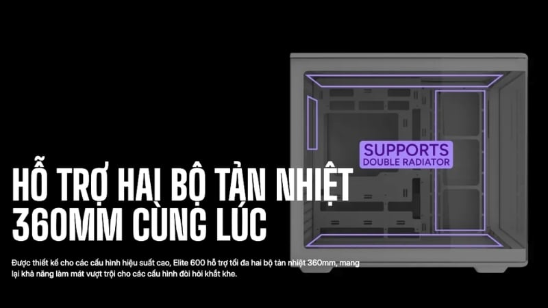 Vỏ máy tính Cooler Master Elite 600 Black (7 Fans) có không gian lắp đặt rộng