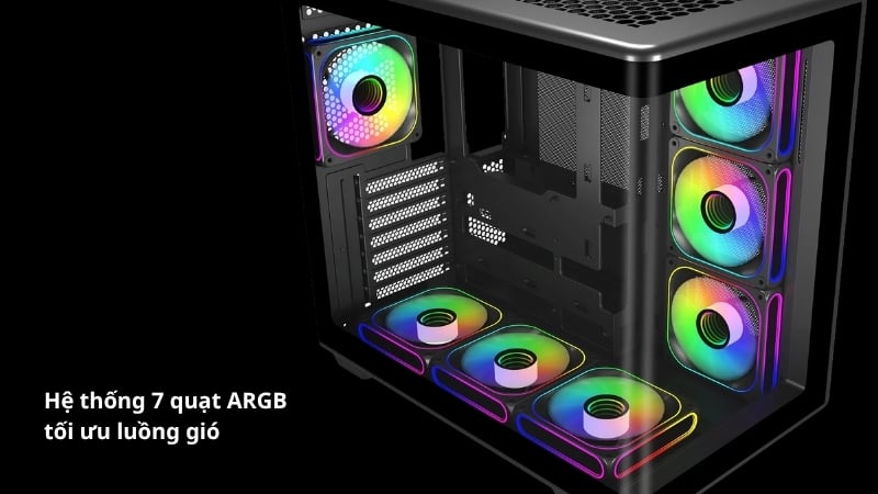Vỏ máy tính Cooler Master Elite 600 Black (7 Fans) có hệ thống 7 quạt ARGB