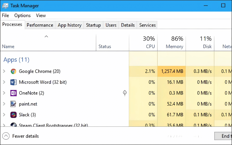 Trên Windows, mở Task Manager để tắt tiến trình