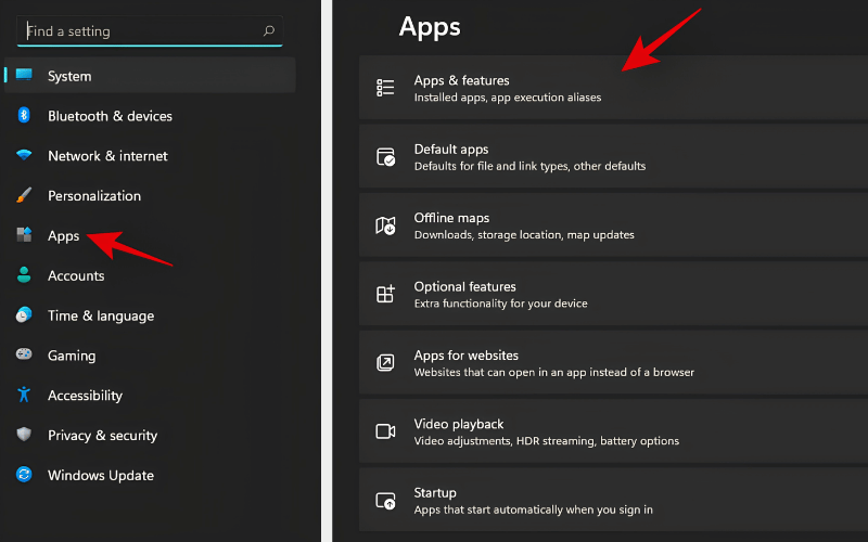 Vào Installed apps trên Windows 11