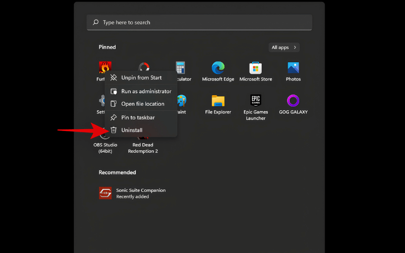 Nhấp chuột phải vào ứng dụng và chọn Uninstall