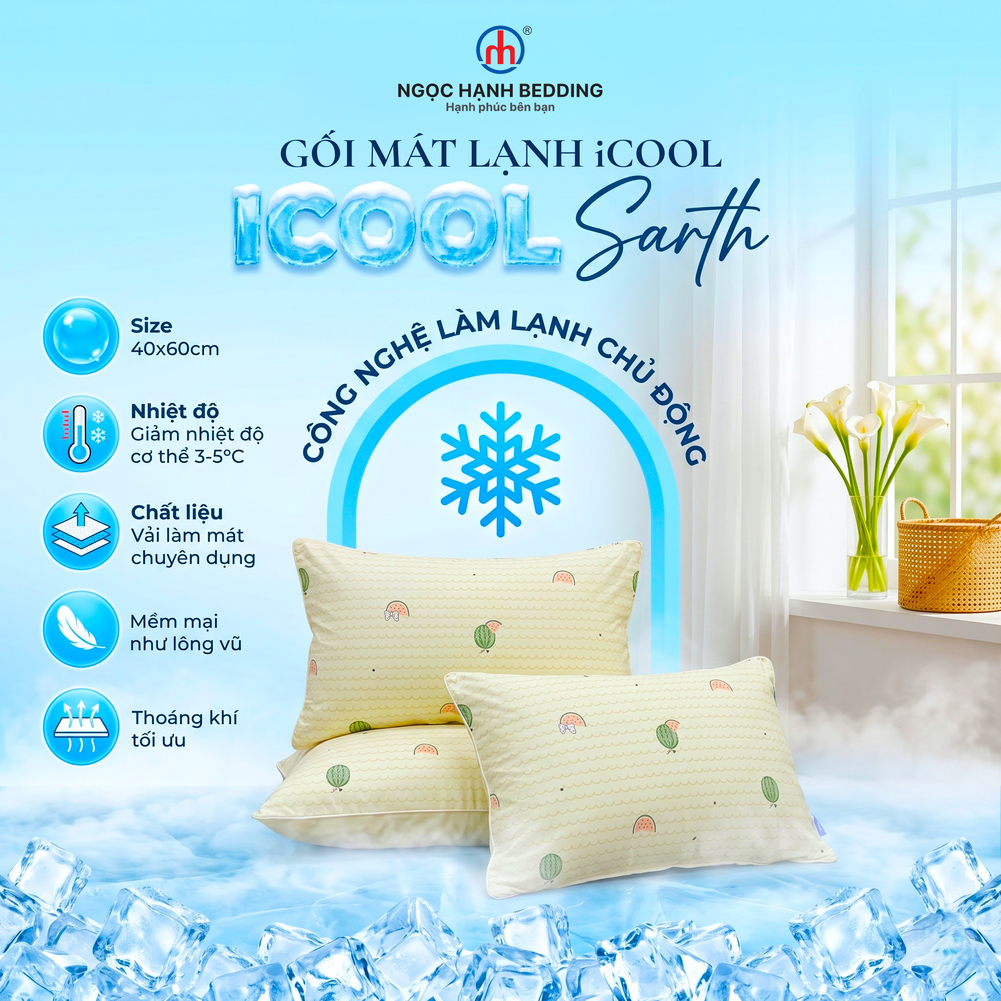 Gối Mochi iCool Sarth mát lạnh, mềm mại cao cấp