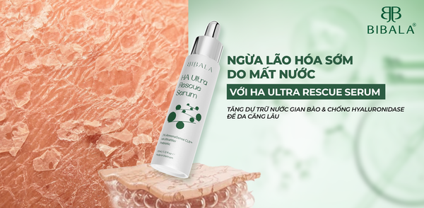 NGỪA LÃO HÓA SỚM DO MẤT NƯỚC VỚI HA ULTRA RESCUE SERUM: TĂNG DỰ TRỮ NƯỚC GIAN BÀO & CHỐNG HYALURONIDASE ĐỂ DA CĂNG LÂU