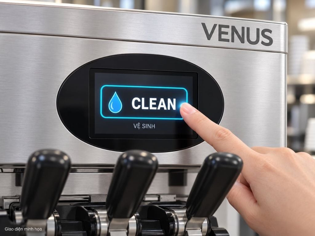 Màn hình điều khiển với chế độ CLEAN trên máy làm kem tươi