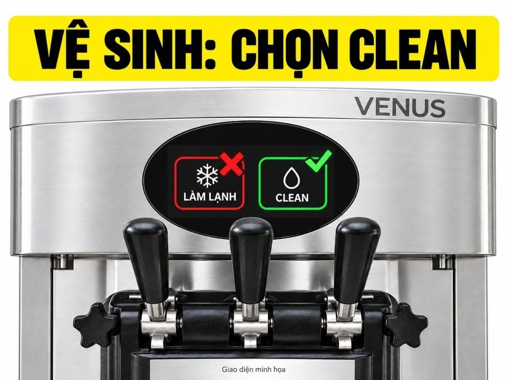 Cảnh báo tuyệt đối không bấm nhầm chế độ khi vệ sinh máy làm kem tươi