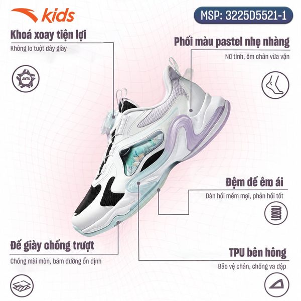 Giày Chạy Thể Thao Bé Gái Size 33-39 Anta Kids 3225D5521-1