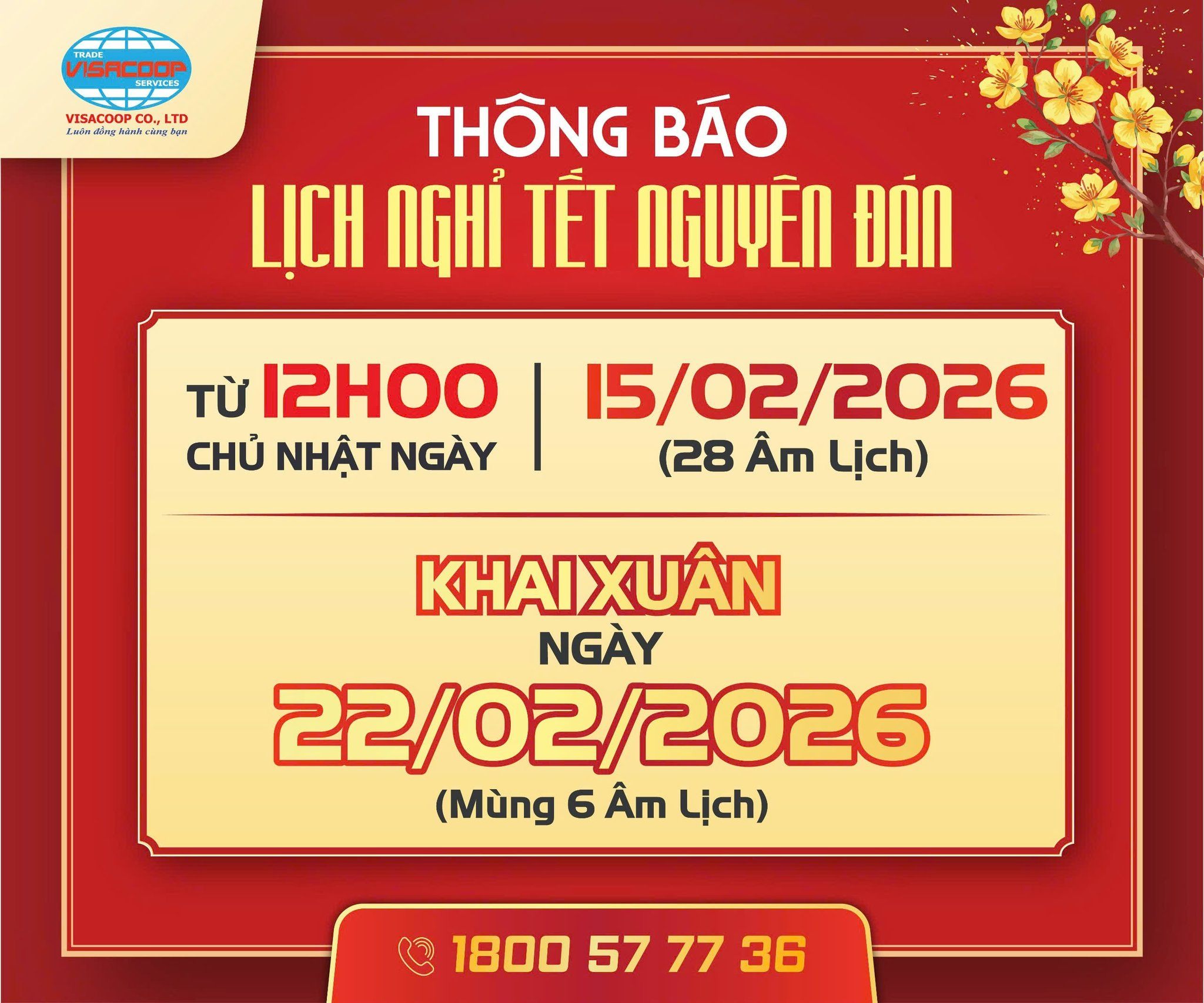 LỊCH NGHỈ TẾT NGUYÊN ĐÁN BÍNH NGỌ 2026