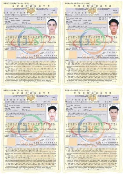 2025年12月6日 ベトナムの取引先である「JVSグループ」の実習生4名に【半自動溶接：男性2名・鋳造：男性2名】の在留資格認定証明書が下りました。