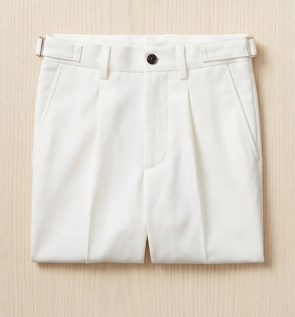 THE CAMPDEN IVORY PLEATED TROUSER