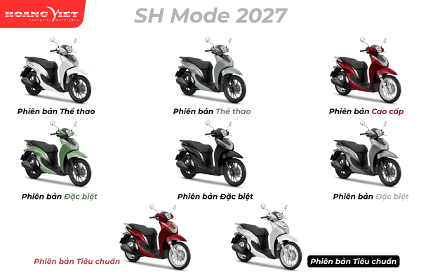 So sánh các phiên bản SH Mode 2027 về màu sắc và giá bán tại HEAD Hoàng Việt