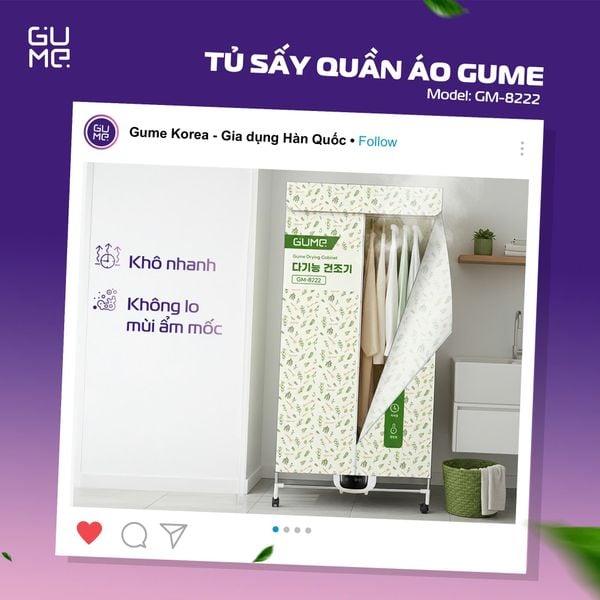 Tủ sấy quần áo GUME GM-8222 cao cấp – Giải pháp sấy khô mùa mưa
