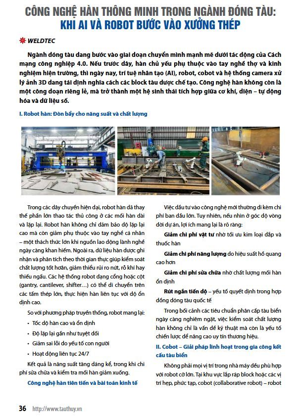Weldtec vinh dự được quý báo Tạp chí Công Nghiệp Tàu Thủy đưa tin trong chuyên mục tham luận về tự động hóa ngành trong tháng 3/2026