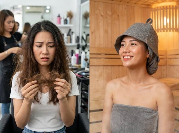 Nghe đồn xông hơi làm tóc khô như rơm? Sự thật về nhiệt độ và mái tóc