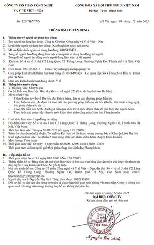 THÔNG BÁO TUYỂN DỤNG