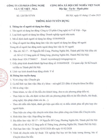 THÔNG BÁO TUYỄN DỤNG