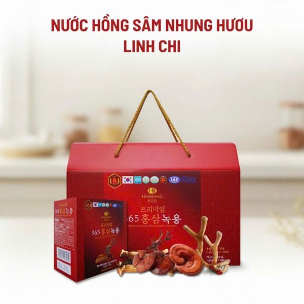 Nước Hồng Sâm Nhung Hươu Linh Chi 365 Hộp 20 gói 70ml